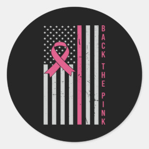 Sticker Rond Retour Pink USA Drapeau Sensibilisation au cancer