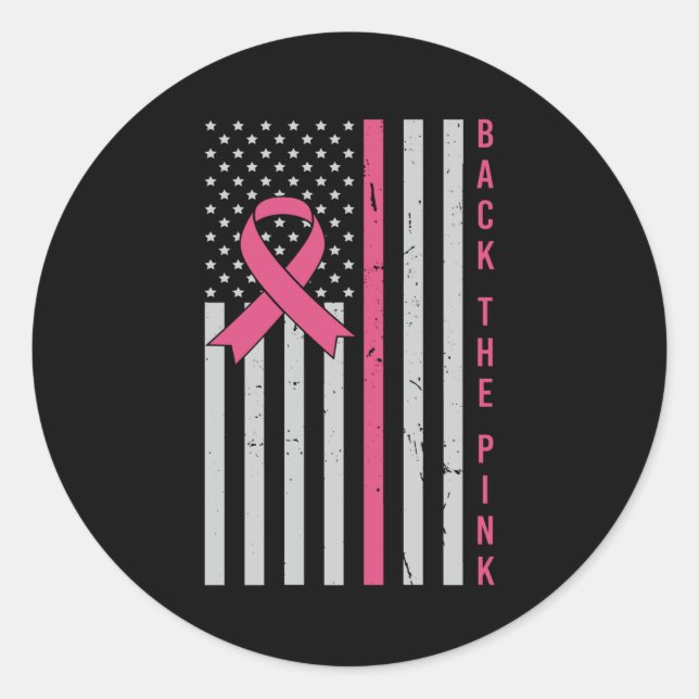 Sticker Rond Retour Pink USA Drapeau Sensibilisation au cancer  (Devant)
