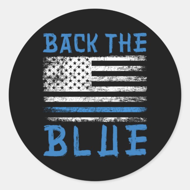 Sticker Rond Retour Police Bleue USA Drapeau Policeman Officier (Devant)