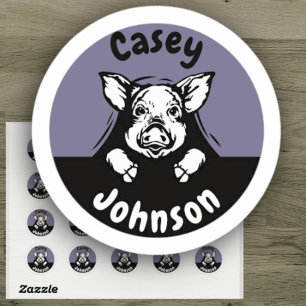 Sticker Rond Retourner à l'école nom étiquette, mignon cochon d