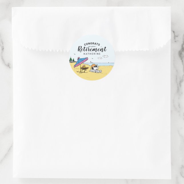 Sticker Rond Retraite | Snoopy & Woodstock sur la plage (Sac)