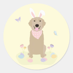Sticker Rond Retriever doré Bunny de Pâques