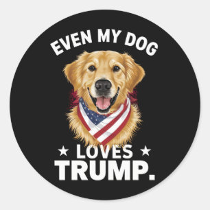 Sticker Rond Retriever Même Mon Chien Aime Trump USA Drapeau