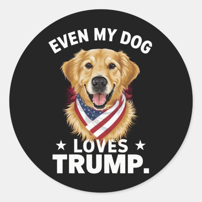 Sticker Rond Retriever Même Mon Chien Aime Trump USA Drapeau (Devant)