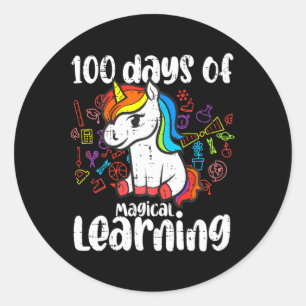 Sticker Rond Retro 100 Jours D'Apprentissage Magique Unicorne G