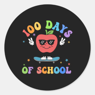 Sticker Rond Rétro 100 Jours D'Enseignant Enfants 100E Jour De