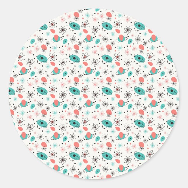 Sticker Rond Retro 1950s Atomic Starburst & Orbiting Atoms (Devant)