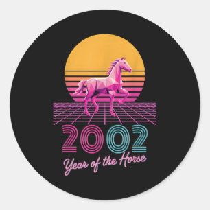 Sticker Rond Rétro 2002 Année du Cheval Cny Zodiaque Dame Fortu