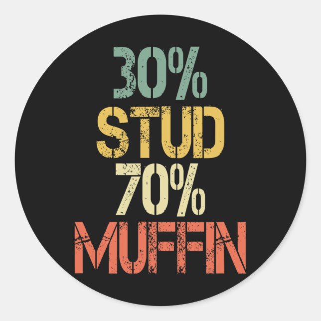 Sticker Rond Retro 30 Stud 70 Muffin Sarcasm Papa Bod Figure (Devant)
