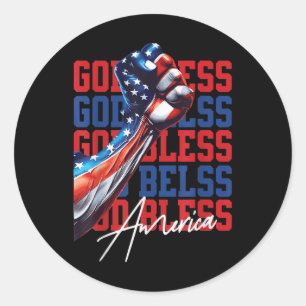 Sticker Rond Rétro 4 juillet Dieu bénisse l'Amérique Patriotiqu