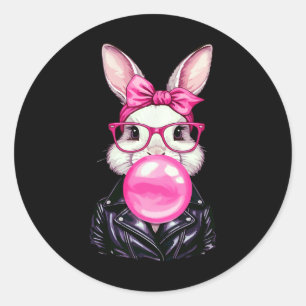 Sticker Rond Retro 50's mignon lapin de Pâques soufflant bulle