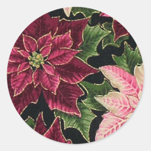 Sticker Rond Rétro 50s Poinsettia Bordeaux Rose