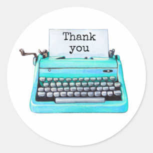 Sticker Rond Rétro 60s Aqua Typewriter Merci fille mignonne