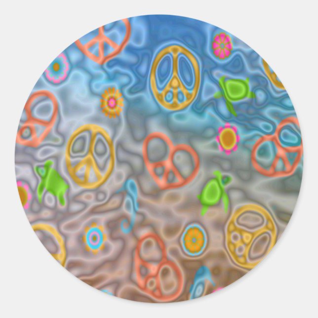 Sticker Rond Retro 60s paisible Vêtements de vie océanique Cade (Devant)