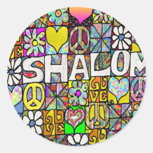 Sticker Rond Retro 60s Psychedélique Shalom LOVE Vêtements Cade