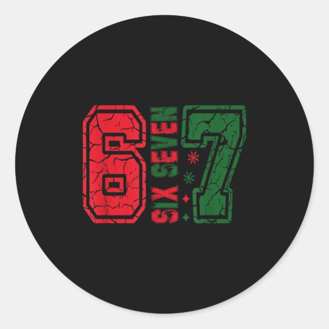 Sticker Rond Retro 67 Funny Six Seven Meme 6 7 Number Christmas (Devant)