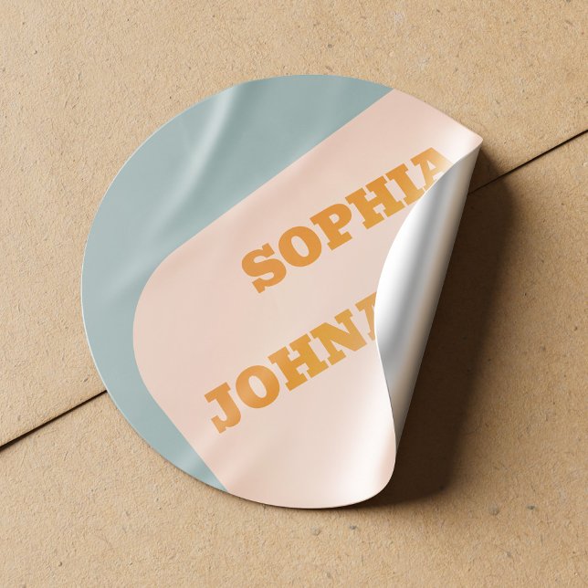 Sticker Rond Retro 70s groovy dusty blue orange wedding (Créateur téléchargé)