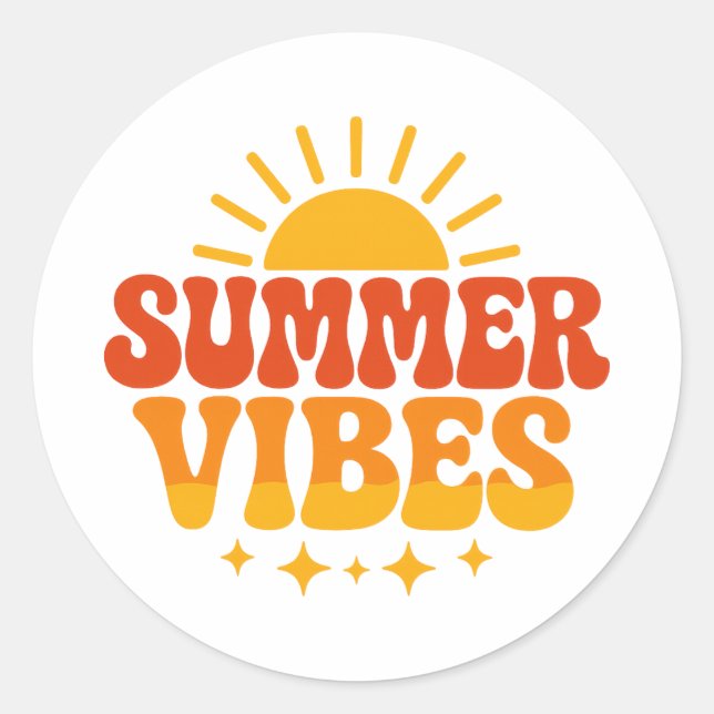 Sticker Rond Retro 70s Groovy Summer Vibes Sunshine (Devant)