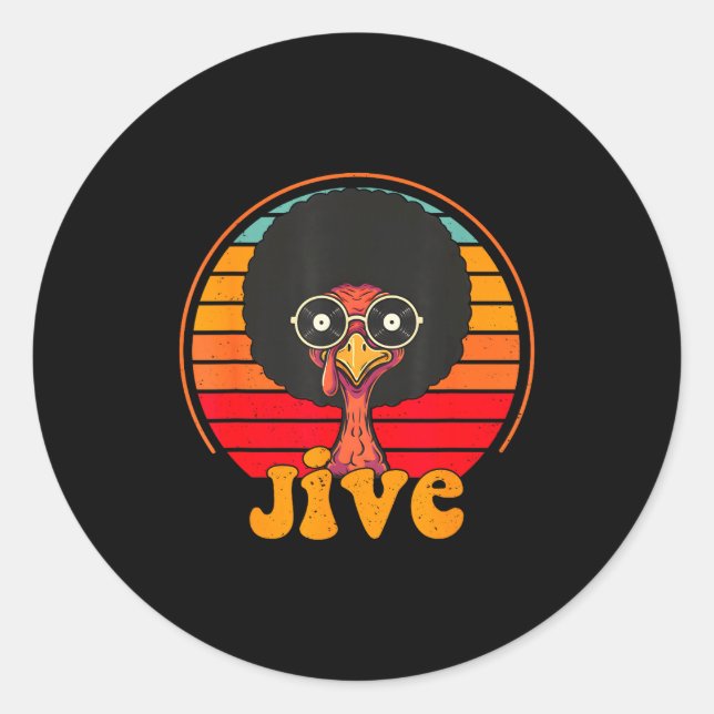 Sticker Rond Retro 70s Turkey Jive Afro Thanksgiving Family Men (Devant)