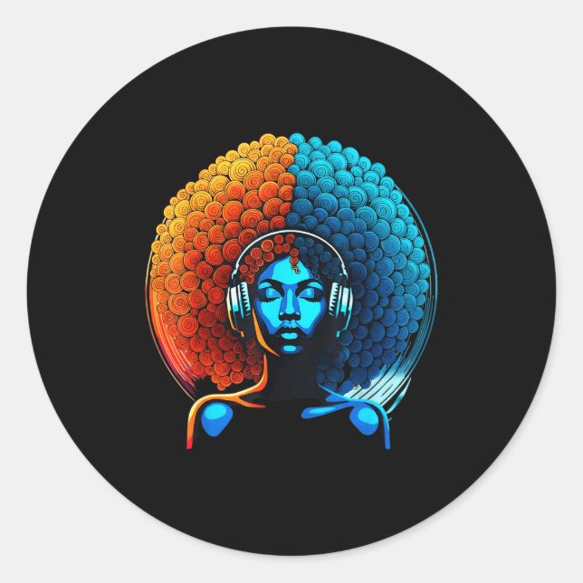 Sticker Rond Retro 80s Funk Afro Girl Disco Soul African Americ (Devant)