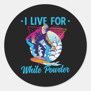 Sticker Rond Retro 90s 80s Snowboard I Live For White Powder Sn