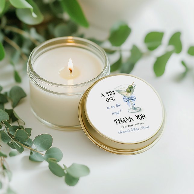 Sticker Rond Retro A Tini One Martini Blue Bow Boy Baby Shower (Créateur téléchargé)