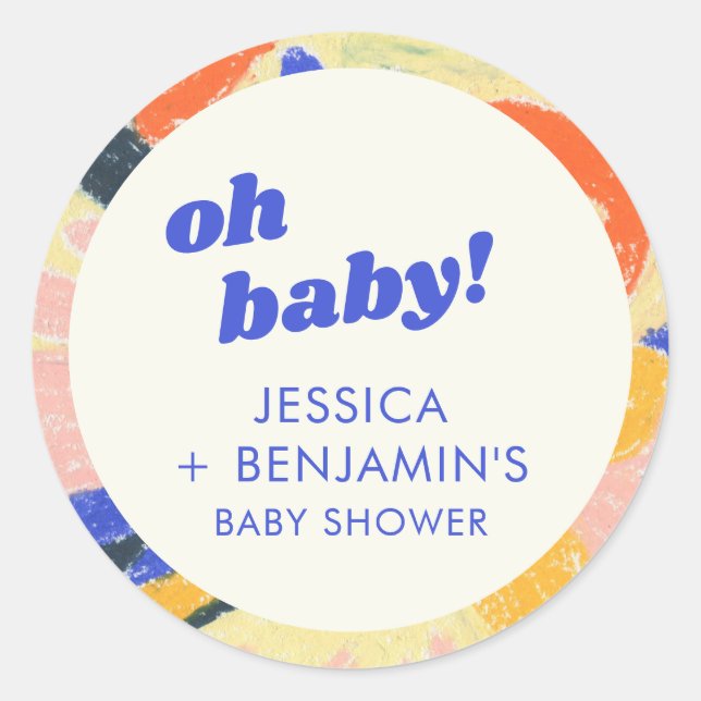 Sticker Rond Retro Abstract Botanical Fun Baby Shower Custom (Devant)
