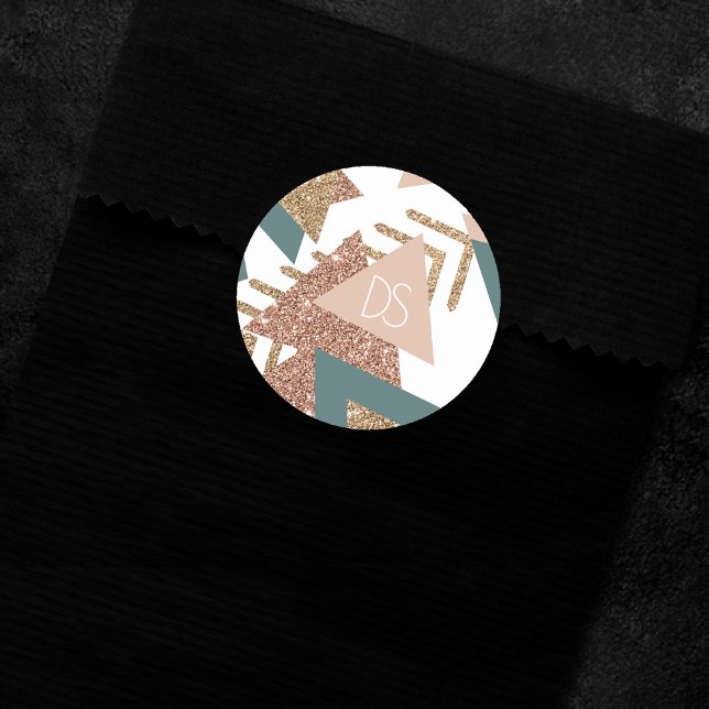 Sticker Rond Rétro Abstrait des Années 80 | Monogramme Vert et  (Créateur téléchargé)