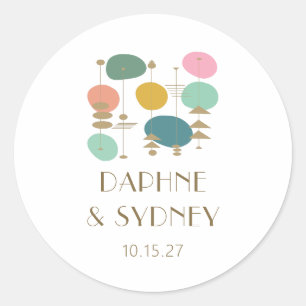 Sticker Rond Retro Age atomique milieu du siècle moderne mariag