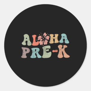 Sticker Rond Retro Aloha Pré-k Enseignant Vacances Été Plage Ha