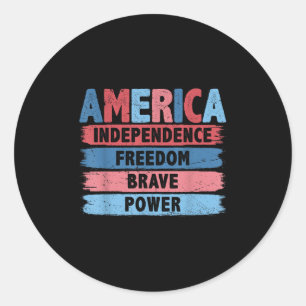 Sticker Rond Retro America Independence Freedom Bravo Usa 4th O