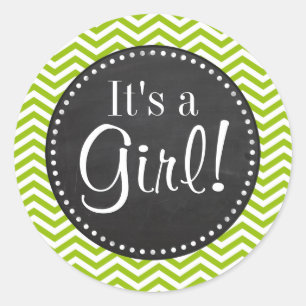 Sticker Rond Retro Apple Green Chevron Stripes; Chalkboard look