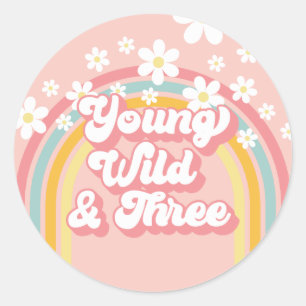 Sticker Rond Retro Arc-en-ciel Young Wild et Trois 3e Anniversa