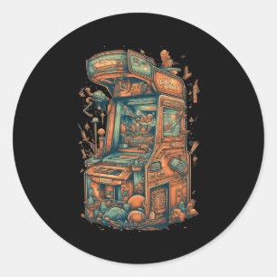 Sticker Rond Retro Arcade Gamer Clic Machine de jeux d'arcade