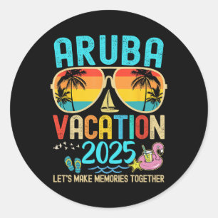 Sticker Rond Retro Aruba Vacation 2025 Matching Family Friends