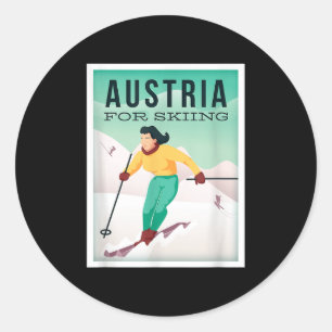 Sticker Rond Retro Autriche Ski Motif Avec Ski Et Pôles De Ski