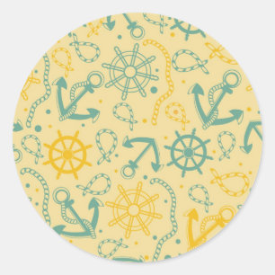 Sticker Rond Rétro background with anchor, ropes