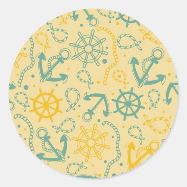 Sticker Rond Rétro background with anchor, ropes (Devant)