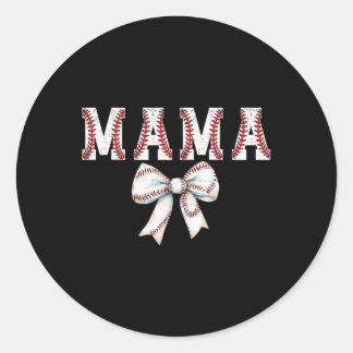 Sticker Rond Retro Baseball Maman Bow Baseball Mama Bow Cute Ba