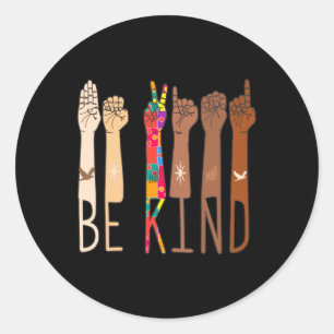 Sticker Rond Retro Be Kind Hand Sign Language ASL Puzzle Autism