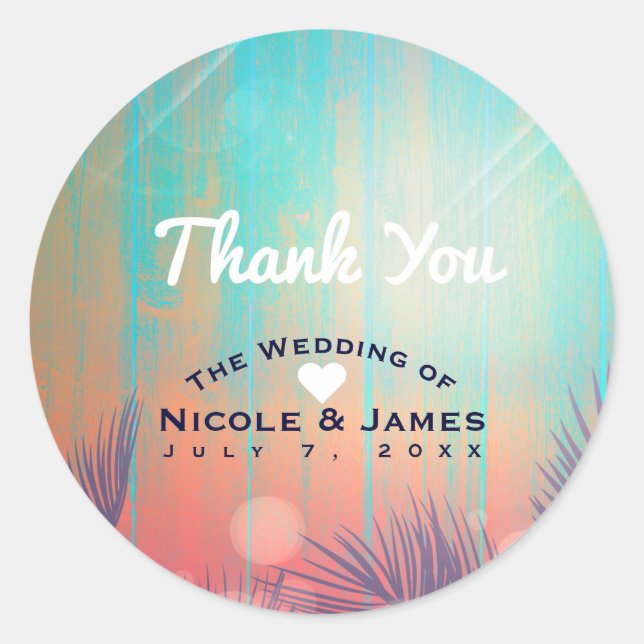 Sticker Rond Retro BEACH PARTY Sunny Palm Trees Summer Party (Devant)