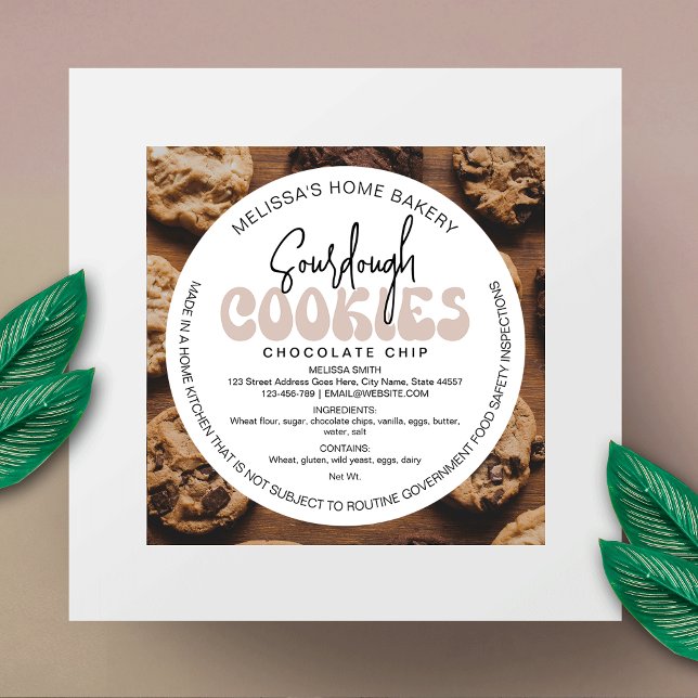 Sticker Rond Retro Beige Sourdough Cookies Boulangerie Droit de (Retro Beige Sourdough Cookies Bakery Cottage Law Classic Round Sticker)