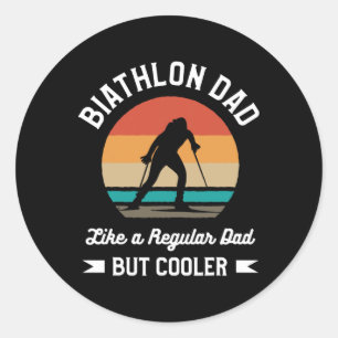 Sticker Rond Retro Biathlon Papa Comme Un Père Régulier Mais Gl