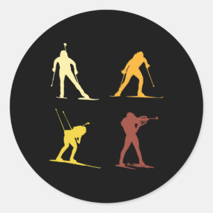 Sticker Rond Retro Biathlon Wintersport Ski de fond Sh