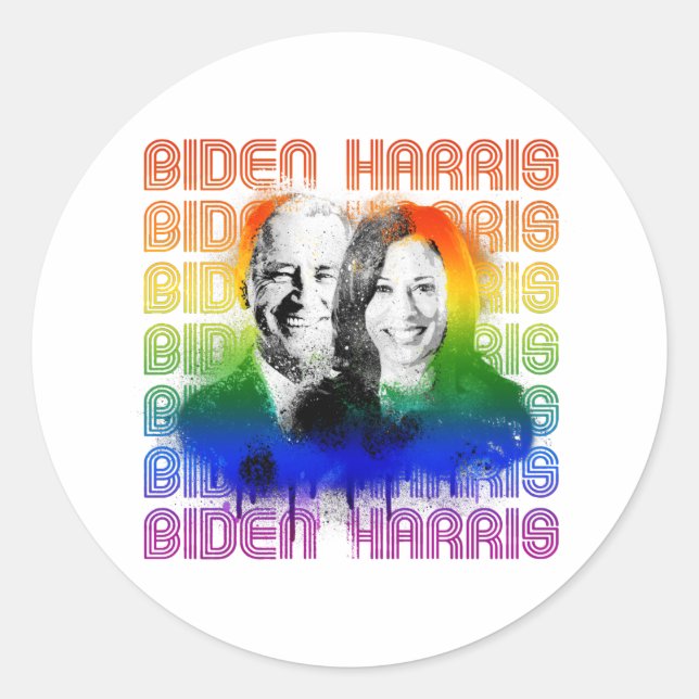 Sticker Rond Retro Biden Harris Pride (Devant)