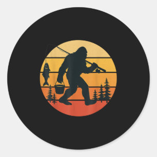 Sticker Rond Retro Bigfoot Sasquatch Pêche Drôle Cadeaux Papa M