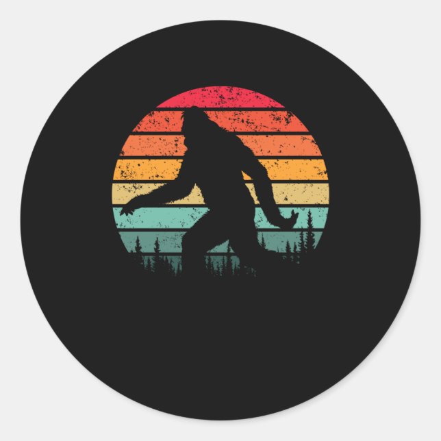 Sticker Rond Retro Bigfoot Silhouette Soleil Croyez ! 80' origi (Devant)
