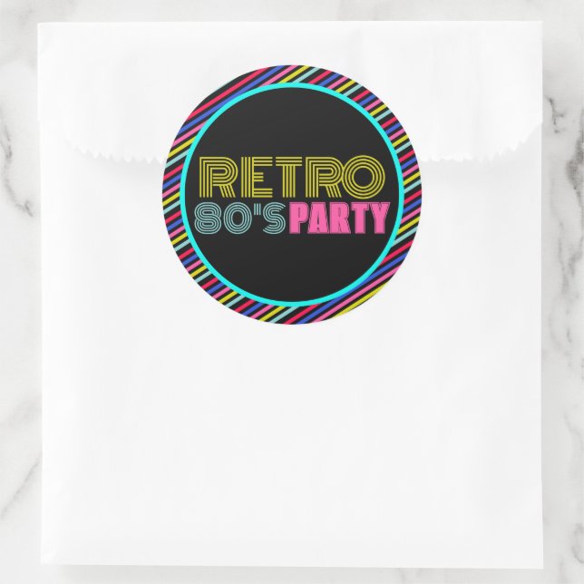 Sticker Rond Retro Black Neon Cassette Tape 80s Anniversaire (Sac)
