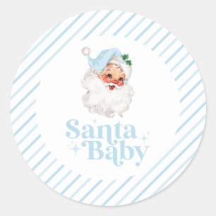 Sticker Rond Retro Bleu Santa Baby fête prénatale de Noël
