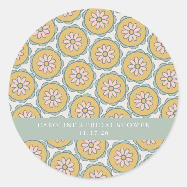 Sticker Rond Retro Boho Floral Pastel Fête des mariées personna (Devant)